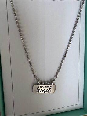 bloom Daphne Stainless Steel Engraved 'Raise them Kind' Bar Necklace jewelry
